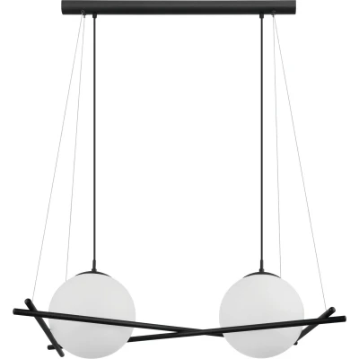 Afbeelding van Eglo Hanglamp E27 2lichts Staal Zwart / Glas opaal mat Wit