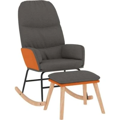 Image de vidaXL Chaise à bascule avec repose pied Gris foncé Tissu
