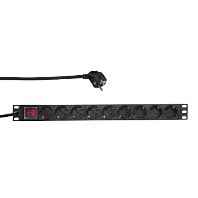 Afbeelding van LogiLink PDU9C02 19 inch Stekkerdoos voor patchkast 1 HE Geaarde contactdoos Met schakelaar Zwart