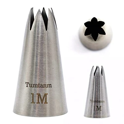 Afbeelding van Tumtanm 1M Nozzle Open Star Piping Tip, Large Seamless Stainless Steel Icing Tip #1M