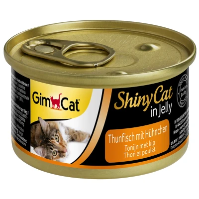 Afbeelding van 6x70g ShinyCat in Gelei Tonijn &amp; Kip GimCat Kattenvoer