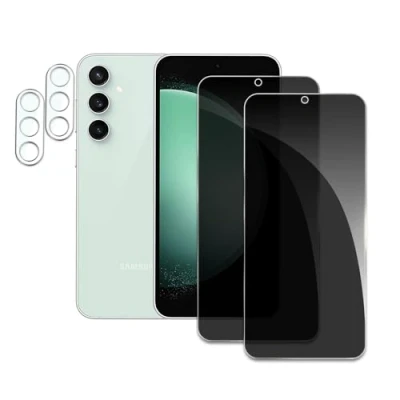 Afbeelding van Samsung Galaxy S23FE 2 stuks displaybeschermfolie met pantserfolie voor camera, anti spionageglas, 9H hardheid, krasbestendig, olie, bubbels, installatie