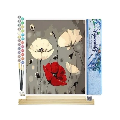 Afbeelding van Figured&#039;Art Schilderen op Nummer Volwassenen canvas Rode en witte bloemen Handwerk acrylverf Kit DIY Compleet 40x50cm met houten lijst