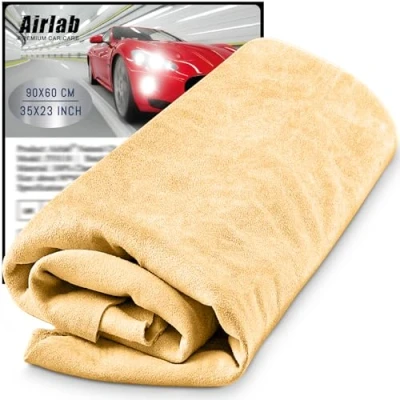 Afbeelding van Airlab autoleer, droogdoek, reinigingsdoek van echt leer, hoogwaardig raamleer, autolederdoek, geschikt voor auto, motorfiets, keuken, badkamer, ramen en nog veel meer, 90 x 60 cm