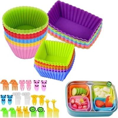 Afbeelding van Set van 60 siliconen verdelers voor Bento Lunchbox, accessoires cupcakes, lunchboxen met voedselspikes lunchcontainers
