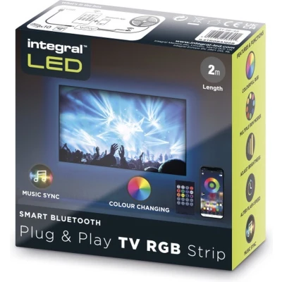 Afbeelding van Integral Plug&amp;Play RGB LEDstrip voor achter TV 2meter 1.5W/M 24LED/M 10mm met USB Bluetooth RGBW 3 watt 20.000 Branduren