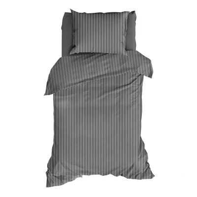 Afbeelding van Satin d&#039;Or Satijnstreep Dekbedovertrek Eenpersoons 140x200/220 cm + 1 kussensloop 60x70 Antraciet