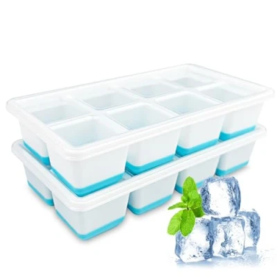 Afbeelding van Absyrony Set van 2 ijsblokjesvormen met deksel, BPA vrij, ijsblokjesvorm, ijsblokjesbak, ijsblokjesschaal, ijsblokjesbakje, bakje