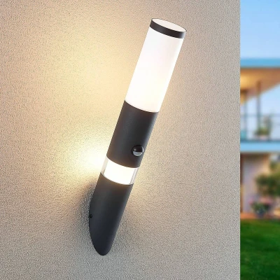 Afbeelding van Lindby Wandlampen buiten 1licht aluminium, kunststof H: 53 cm E27 donkergrijs, opaalwit