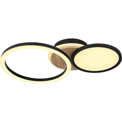 Afbeelding van LED plafondlamp Sid met hout, 3 lamps