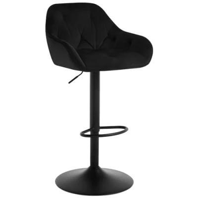 Afbeelding van WOLTU BH405sz 1 Barkruk in hoogte verstelbaar, fluwelen bekleding, arm en voetensteun, tafelkruk, metalen barkruk, zwart