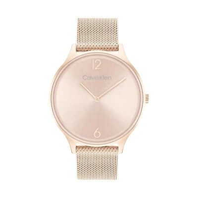 Afbeelding van Calvin Klein Analoog kwartshorloge voor dames met Milanese Armband van roestvrij staal in lichtroze Gouden kleur 25200002, oogje,
