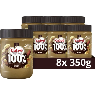Afbeelding van Calvé Pindakaas 100% Fijngemalen pinda&#039;s zonder toegevoegde suikers en met duurzaam geteelde 8 x 350 g