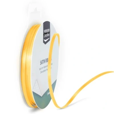 Afbeelding van Vaessen Creative Satijnen lint goudgeel 3 mm, 10 meter decoratief lint, stoffen voor bruiloft, doop en verjaardagsgeschenken