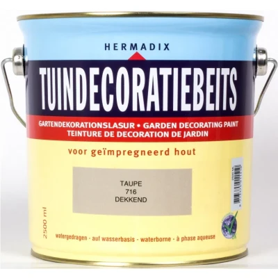 Afbeelding van Hermadix Tuindecoratiebeits Dekkend 716 Taupe 2,5 liter Tuinbeits