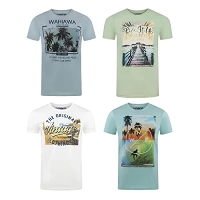 Afbeelding van riverso T shirt heren RIVLukas 4 pack fotodruk ronde hals korte mouw Regular katoen Dierdruk S 5XL, Grijs, XXL
