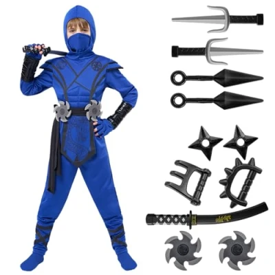 Afbeelding van Spooktacular Creations Dragon ninja kostuum voor kinderen, Bule Boys outfit set Halloween verkleedfeest