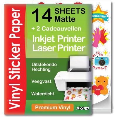 Afbeelding van Agodeo 20 vellen vinyl zelfklevend papier voor inkjetprinters, wit