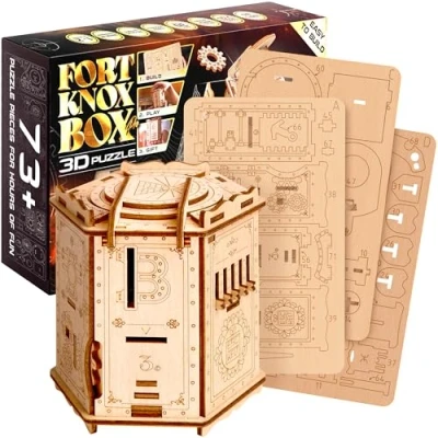 Afbeelding van ESC WELT Fort Knox Box Pro 3D puzzel spel 3 in 1 puzzeldoos modelbouw houten en geschenkdoos van hout cadeau voor Valentijnsdag