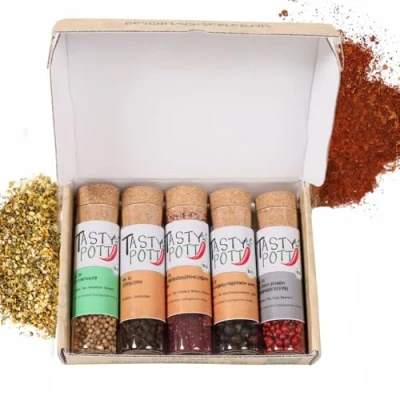 Afbeelding van Tasty Pott Dankzeggingsbox, kruidenset, cadeau idee voor familie en vrienden, specerijen, kant klaar cadeau, kruidenmengsels, specerijen in pot, geschenkdoos (specerijen gin, alles beste jou)