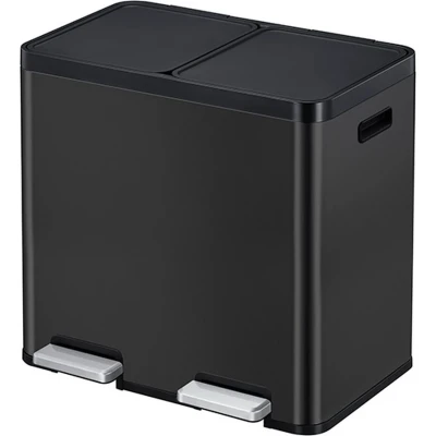 Afbeelding van EKO Essential 1 Recycler pedaalemmer 22+22 ltr, Stainless Steel Plastic zwart