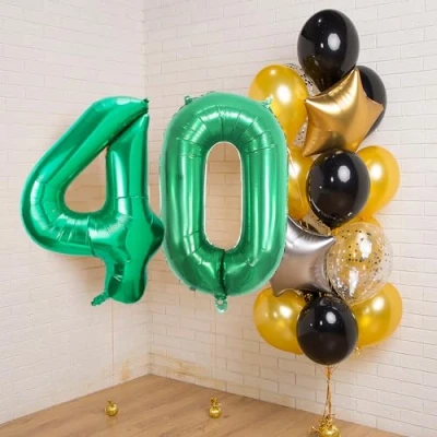 Afbeelding van Verjaardagsballonnen 40, groen, 100 cm, ballon cijfer nummer Happy Birthday decoratie, ballonnen, verjaardagsfeest, jaren vliegen dankzij heliumballonnen 40