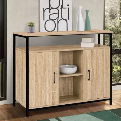 Image de Buffet 2 portes DETROIT avec étagère design industriel 100 cm