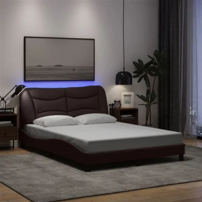 Image de vidaXL Cadre de lit avec lumières LED marron foncé 120x200 cm tissu