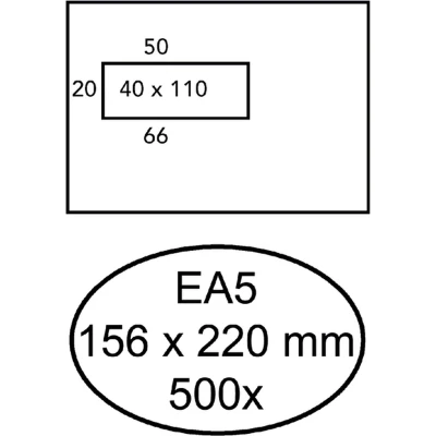 Afbeelding van Envelop Hermes EA5 156x220mm venster 4x11links zelfkl 500st