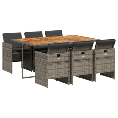 Afbeelding van vidaXL 7 delige Tuinset met kussens poly rattan grijs