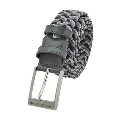 Afbeelding van Sergio Tacchini Gevlochten riem voor dames en heren, van elastische stof met inzetstukken echt leer, geschenkdoos, Grigio E Blu