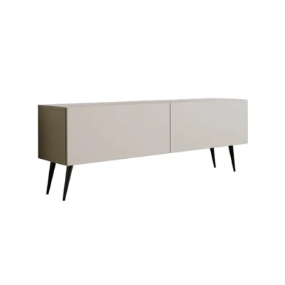 Afbeelding van Meuble TV : deux portes, étagères, Couleur cachemire, pieds noirs D L 140 cm, H 52 P 32 cm