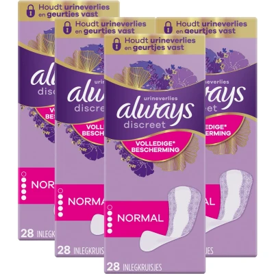 Afbeelding van 4x Always Discreet Normal Inlegkruisjes Urineverlies 28 stuks