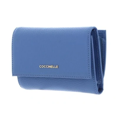 Afbeelding van COCCINELLE Leren Portemonnee Metallic Soft Wallet Grainy Leather Azul Blauw