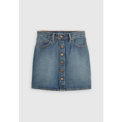 Afbeelding van Levi&#039;s dames Retro Button Front mini spijkerrok met steekzakken in de kleur Indigo, maat: W24