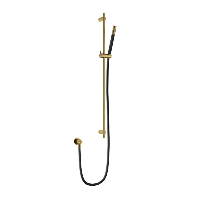 Afbeelding van HotBath Archie Glijstang 90 cm met wanduitlaat, doucheslang 1,5 mtr en handdouche Geborsteld Messing PVD AR317BBP