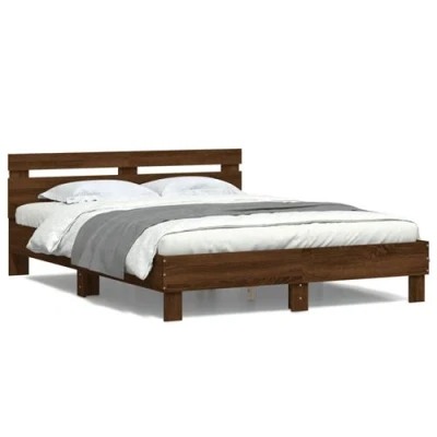 Afbeelding van vidaXL Bedframe met hoofdeinde en LED bruin eikenkleur 150x200 cm