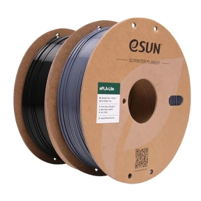 Afbeelding van eSUN PLA filament 1,75 mm, voor 3D printers, PLA, nauwkeurigheid +/ 0,03 1 kg per spoel, 2 spoelen grijs en zwart