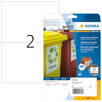 Afbeelding van Etiket HERMA 4600 210x148mm folie wit 20stuks
