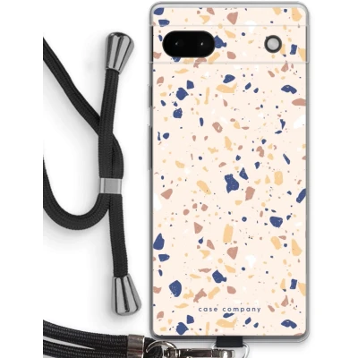 Afbeelding van Case Company® hoesje met Koord geschikt voor Google Pixel 6a Terrazzo N23 Telefoonhoesje Zwart Bescherming aan alle Kanten en Over de Schermrand