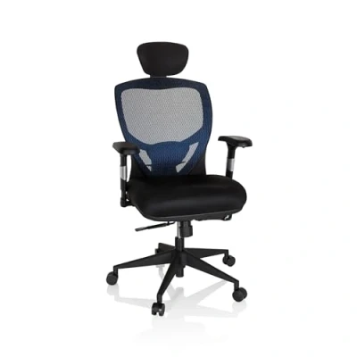 Afbeelding van Bureaustoel Verstelbare Armleuning Stof Blauw/Zwart Ergonomisch