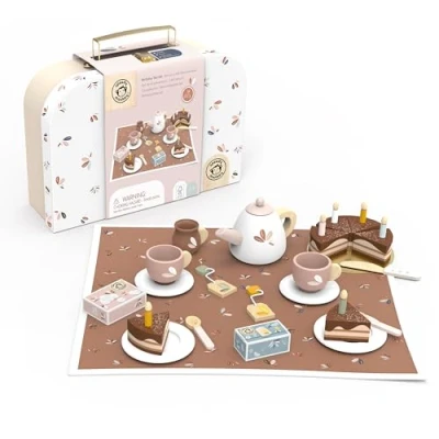 Afbeelding van Speedy Monkey Theeservies voor verjaardag Inclusief theepot, kopjes, schoteltjes, eten en een deken met etui FSC gecertificeerd hout niet giftige verf gladde randen