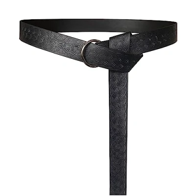 Afbeelding van HiiFeuer Middeleeuwse riem van PU leer met O ring in reliëf, renaissance retro ridderriem, Zwart D