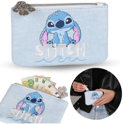 Afbeelding van DISNEY Stitch Blauw geldbuideltje met rits, zakje snuisterijen, PORTEMONNEE 13x9x1 cm