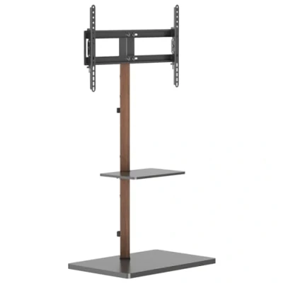 Afbeelding van Vloerstandaard voor 37 75 inch scherm Met legplank Kantelbaar Tot 35kg Hout/zwart