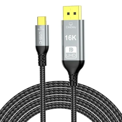Afbeelding van YIWENTEC USB C naar DisplayPort 2.1 kabel, 16K 30Hz 8K 60Hz 4K 240Hz, Thunderbolt 4/3 to DP kabel 40Gbps, compatibel met MST/Clamshell modus, type (2 m)