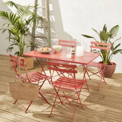 Afbeelding van sweeek Emilia rechthoekige inklapbare bistro tuinset 110 x 70cm, met vier stoelen, gepoedercoat staal