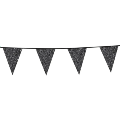 Afbeelding van Vlaggen slinger glitter zwart karton 16x20cm 6 meter