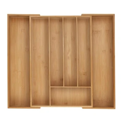 Afbeelding van bestekbak uitschuifbaar 5 7 vakken 6 x 34 56 50 cm bamboe