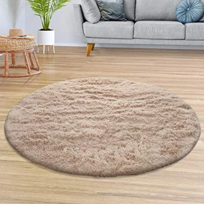 Afbeelding van TT Home Woonkamertapijt, shaggy, hoogpolig, zacht, pluche, modern monochroom design, effen, kleur: Beige, 200 cm, rond